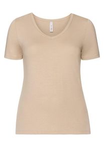 sheego Casual, Damen BASIC T-Shirt mit V-Ausschnitt, Sand