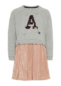 name it, Mädchen Sweatshirt Kleid, Graumeliert / Pastellorange