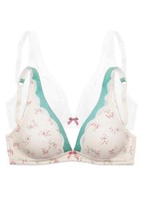 Petite Fleur, Damen Bralette BH ohne Bügel, Beige / Türkis / Weiß