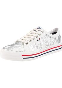 Tommy Jeans, Damen Sneaker 'Fashion Sequin', Navy / Rot / Silber / Weiß