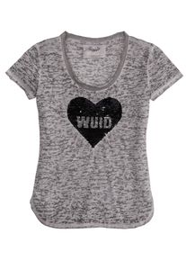 Marjo, Damen Trachtenshirt in taillierter Form, Graumeliert / Lila / Schwarz