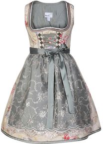 Marjo, Damen Dirndl kurz mit doppellagiger Sch&uuml;rze, Creme / Mischfarben