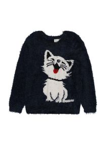 name it, M&auml;dchen Pullover 'Nmfnabasa', Nachtblau / Wei&szlig;