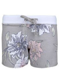 Juvia, Damen Sweatshort 'DEVORE FLOWER', Rauchblau / Grau / Altrosa / Weiß
