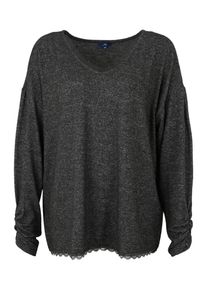 Tom Tailor Women +, Damen Shirt 'T-shirt cosy with lace', Graumeliert