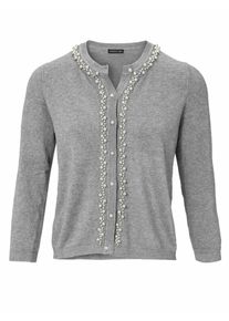 Heine, Damen Cardigan mit Perlenbesatz, Graumeliert