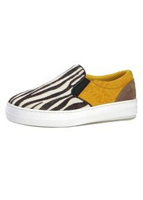 Heine, Damen Slipper, Brokat / Safran / Schwarz / Weiß