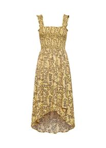 Review, Damen Kleid 'SMOCKING AOP DR', Gelb / Weiß