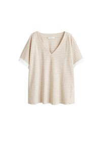 Violeta by Mango, Damen T-shirt 'Bailo', Beige / Wei&szlig;