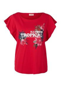 TRIANGLE, Damen Jersey-Shirt mit Tropical-Print, Nachtblau / Grün / Rot / Weiß