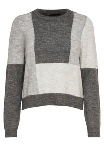 Only, Damen Strickpullover, Dunkelgrau / Graumeliert / Wei&szlig;