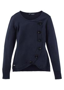 Arizona, Damen Pullover 'Strickjackenlook mit Ellbogenpatches', Marine