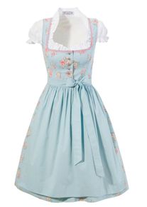 HANNAH, Damen Dirndl 3tlg. im Blu-Design, Hellblau / Gr&uuml;n / Pink / Wei&szlig;
