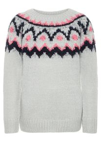 name it, M&auml;dchen Strickpullover, Hellgrau / Rosa / Schwarz