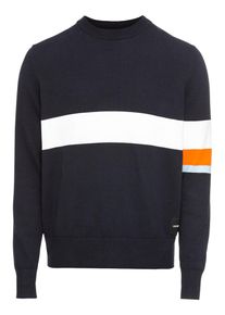 Calvin Klein Jeans, Herren Pullover 'COLOR STRIPE COTTON SWEATER', Nachtblau / Wei&szlig;