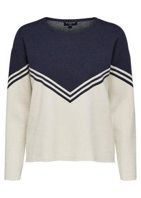 Selected Femme, Damen Pullover 'SLFVEMA LS KNIT O-NECK', Beige / Navy