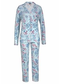 s.Oliver RED LABEL, Damen Bodywear Pyjama, Rauchblau / Himmelblau / Aubergine / Weiß