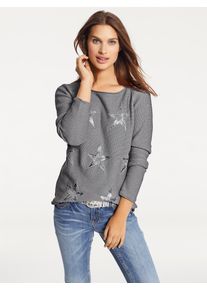 Heine, Damen Rundhalspullover mit Strickmix, Grau
