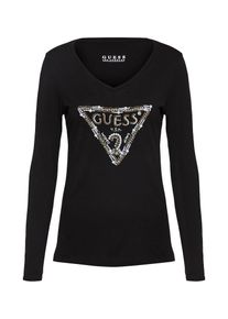Guess, Damen Shirt 'LS VN PEARLS TEE', Schwarz