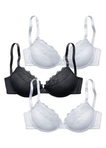 Petite Fleur, Damen Push-up-BH mit herausnehmbaren Kissen (3er-Pack), Schwarz / Weiß
