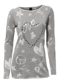 Heine, Damen Druckpullover, Grau / Hellgrau
