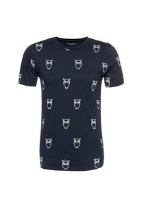 KnowledgeCotton Apparel, Herren T-Shirt 'All Over Big Owl', Dunkelblau
