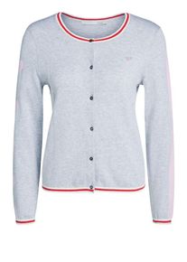 Oui, Damen Strickjacke, Grau / Rosa / Rot / Wei&szlig;