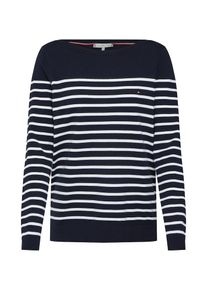 Tommy Hilfiger, Damen Pullover 'HERITAGE BOAT NECK S', Dunkelblau / Weiß