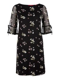 s.Oliver RED LABEL, Damen Mesh-Kleid mit Volantärmeln, Gelb / Rotmeliert / Schwarz / Weiß