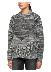 Replay, Damen Strickpullover mit Fransen, Blau