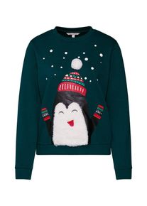 Tom Tailor Denim, Damen Christmas Sweatshirt, Dunkelgrün / Rot / Weiß