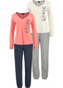 Vivance, Damen Pyjamas, Navy / Grau / Lachs / Wei&szlig;