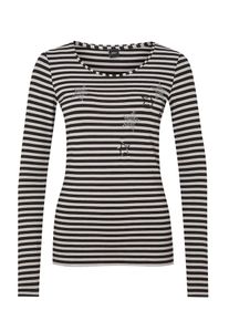 s.Oliver BLACK LABEL, Damen Streifenshirt mit Applikationen, Schwarz / Weiß