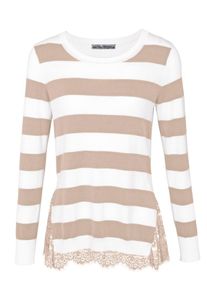 Heine, Damen Pullover, Hellbeige / Weiß