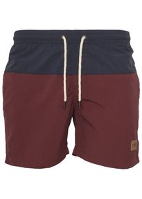 Urban Classics, Herren Badeshorts 'Block Swim Shorts', Dunkelblau / Bordeaux