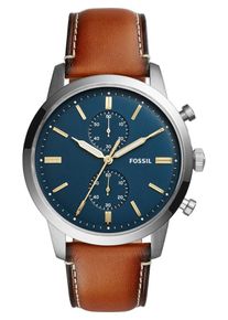 Fossil, Herren Chronograph "44MM TOWNSMAN", Dunkelblau / Hellbraun / Silber