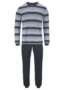 Schiesser, Herren Pyjama lang mit Blockstreifen, Hellblau / Basaltgrau