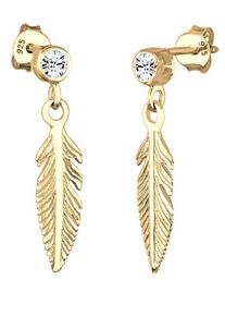 Elli, Damen Ohrringe 'Boho, Feder, Solitär-Ohrring', Gold