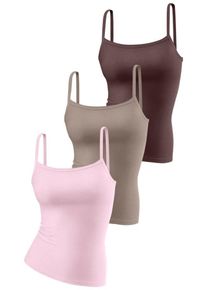 H.I.S. H.I.S, Damen Feinripp-Spaghettitops, Hellbeige / Kastanienbraun / Rosa