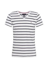 Tommy Hilfiger, Herren Shirt 'STRETCH SLIM FIT VNECK TEE', Dunkelbraun / Weiß