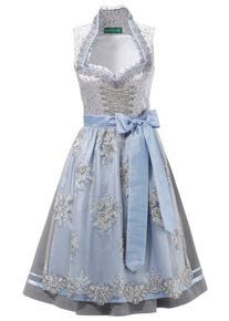 Country Line, Damen Dirndl midi mit dekorativer Kettenschnürung, Rauchblau / Silbergrau