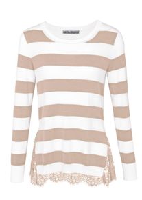 Heine, Damen Pullover, Hellbeige / Weiß