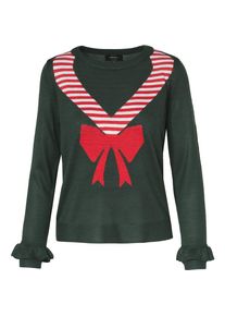 Only, Damen Pullover, Dunkelgr&uuml;n / Rot / Wei&szlig;