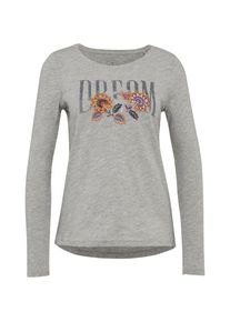 Tom Tailor, Damen T-Shirt mit Stickereien, Graumeliert