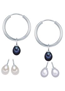 Valero Pearls, Damen Creolen inkl. 3-er Set Einhänger Süßwasser-Zuchtperlen, Silber