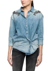Replay, Damen Jeanshemd mit Patches, Blau