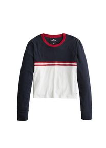 Hollister, Damen Shirt 'LS EASY SPORTY COTTON', Navy / Rot / Weiß