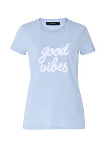 Hallhuber, Damen T-Shirt mit gesticktem Schriftzug, Blau / Weiß