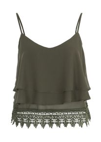Glamorous, Damen Cropped Volant-Top mit Spitzensaum, Khaki