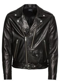 THE KOOPLES, Herren Lederjacke 'LEATHER JACKET WITH DOUBLE PULLER FRONT AND CENTRE', Schwarz